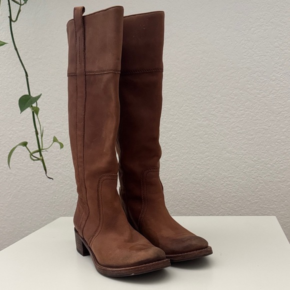 Halogen Leather Riding Boots Brown Tall Knee High Women’s Size 6 1/2B - Picture 1 of 13